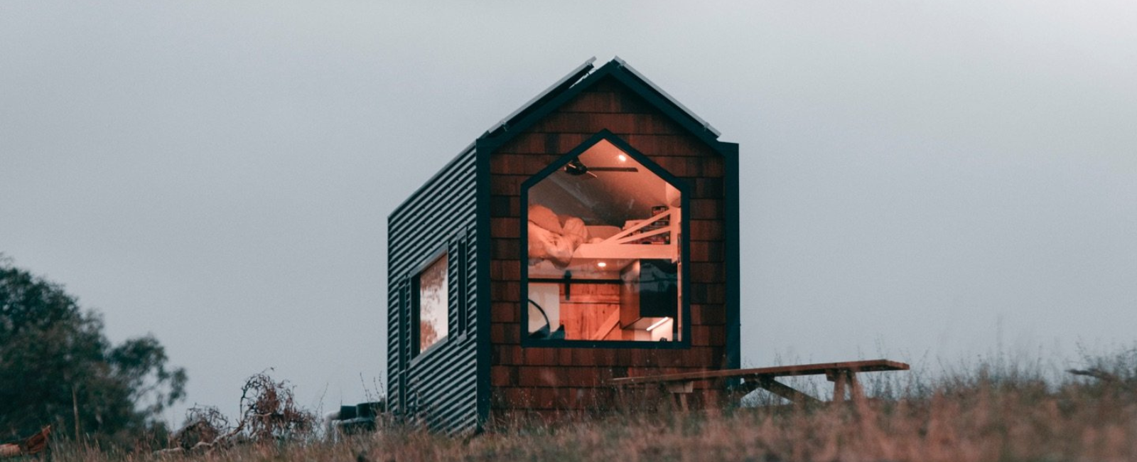 Kindled tiny house on a hill